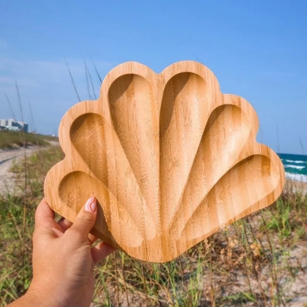 Beachly‎ Bombshell Catchall Tray Bamboo Seashell Jewelry Dish Coastal Decor Bag